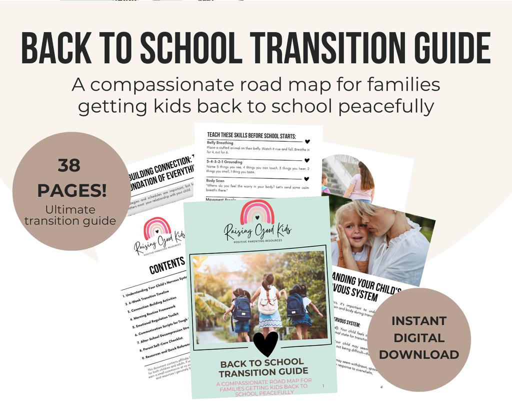 Back to School Transition Guide with images of families and children, and text about its features.