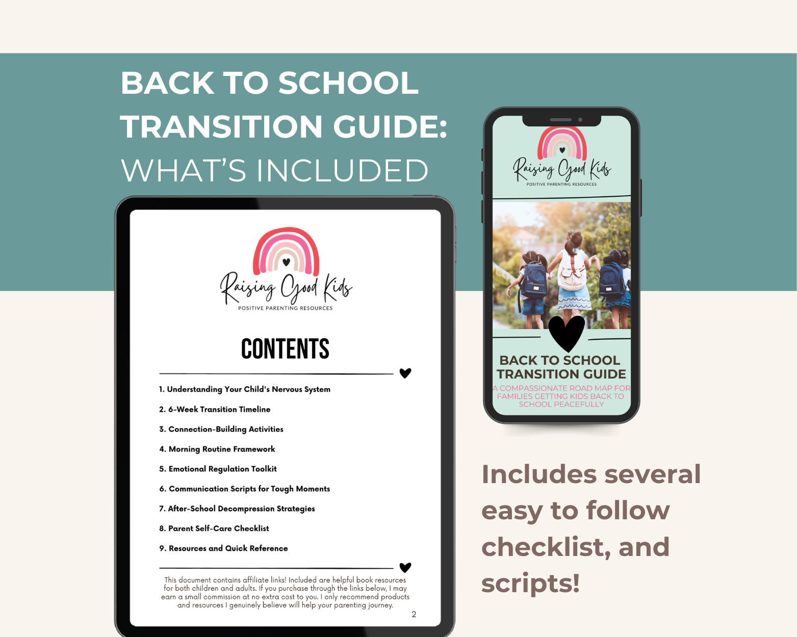 Back to School Transition Guide by Raising Open Kids with digital device display.